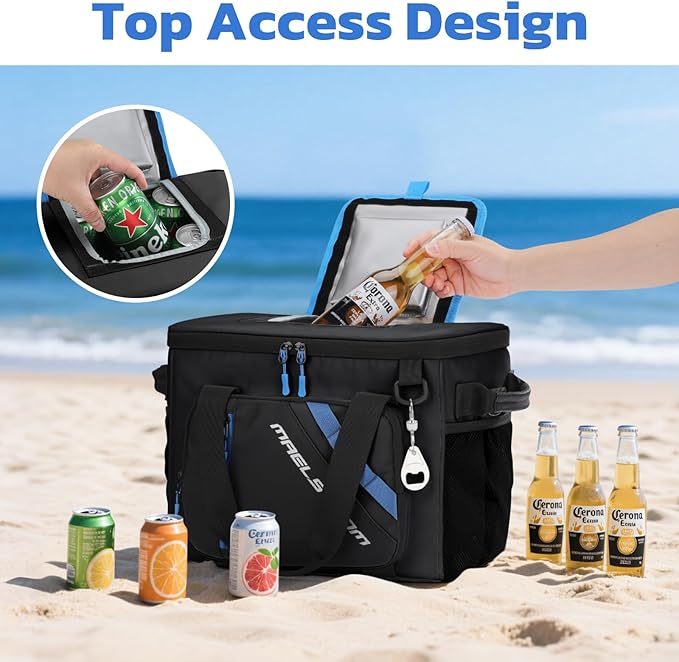 Maelstrom Cooler Bag, 30 Cans Beach Cooler, Large Leakproof Insulated Soft Cooler with Bottle Opener, Ice Chest, Portable Collapsible Cooler for Travel, Camping, Shopping