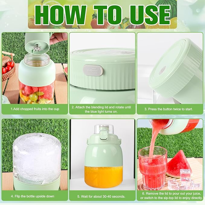 Portable Blender for Smoothies, Personal Size Juicer Blender for Small Fruit, Electric Citrus Juicer On The Go, with 27oz Cup & Straw, Quick Juicing, Easy to Use