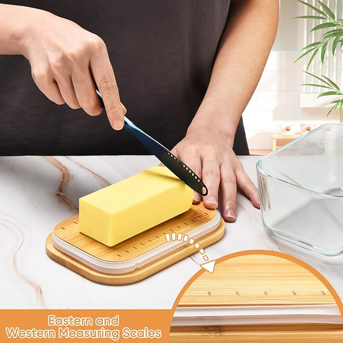 Glass Butter Dish With Sealed Lid - Large Tray for Refrigerator and Outdoor Use - Dishwasher Safe