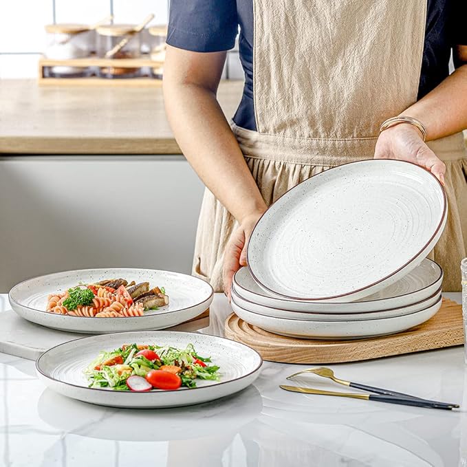 HVH Porcelain Dinner Plates Set of 6, 10.25 inch Ceramic Plates Set, Large Dinner Plates Set for Dinner, Salad, Ceramic Dinner Plates, Healthy Dinner Plates Set of 6, Farmhouse Style (White)