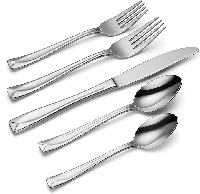 Oneida Lincoln 20 Piece Everyday Flatware, Service for 4, 18/0 Stainless Steel, Silverware Set, Dishwasher Safe, Silver
