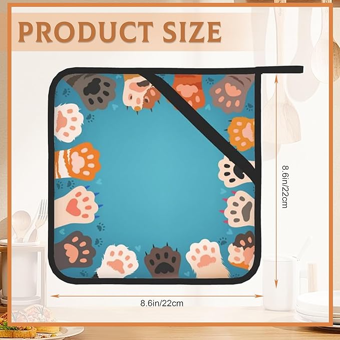 2PCS Cute Cat Paws Pot Holder with Loop,Heat Resistant Oven Pads, Hot Pat for Kitchen Cooking Baking Food