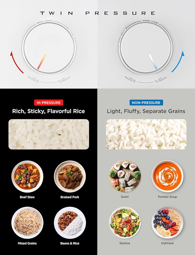 CUCKOO CRP-ST0609FW 6-Cup (Uncooked) / 12-Cup (Cooked) Twin Pressure Rice Cooker & Warmer with Nonstick Inner Pot, 16 Menu Options, 3 Voice Guide, Auto Clean (White)