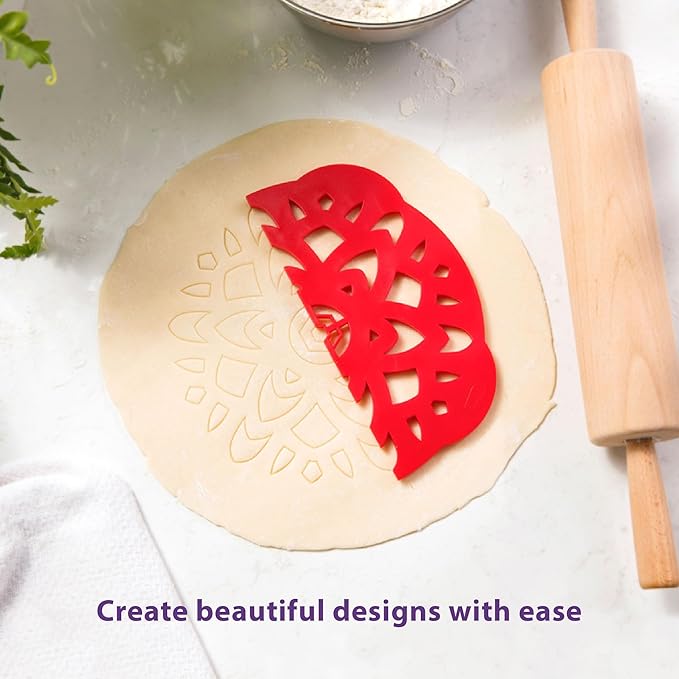 Talisman Designs Pie Top Cutter | 10-Inch | Red | Pie Crust Cutter | Pie Decorating Tools | Pie Pastry Baking Accessories | Stencil Crust Cutout