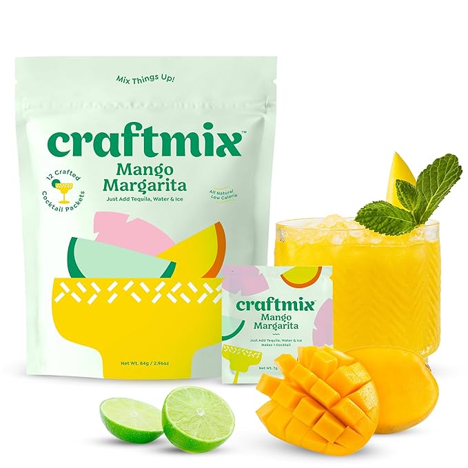 Craftmix Mango Margarita, Makes 24 Drinks, Skinny Cocktail Mixers, Instant Mix Mocktail Kit, Real Fruit, Vegan Low-Carb Non-GMO, Dairy Free, Gluten-Free, Easy to Mix