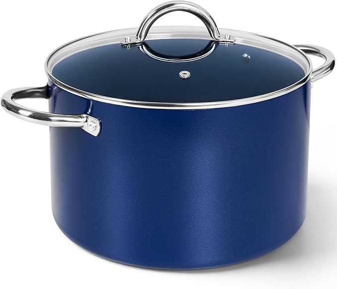 MICHELANGELO 8 Quart Stock Pot with Lid, Non Toxic Cooking Pot, Ceramic Soup Pots with Lid, Non Stick Pot with Stainless Steel Handle, Induction Compatible