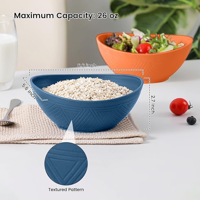 Wheat Straw Bowls Set 26 OZ, Unbreakable Cereal Bowl 4 Pack, Bowls for Kitchen, Microwave Safe Plastic Bowls Reusable, Serving Bowls Set for Dinner, Cereal, Salad, Oatmeal, Soup (Matte Multi)