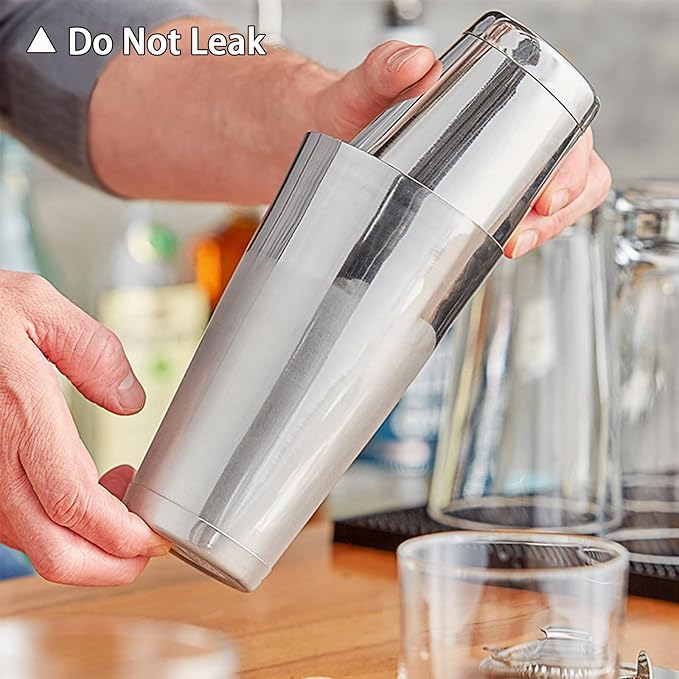 Boston Cocktail Shaker Set, 17 oz and 24 oz Stainless Steel Weighted Shaker Tins, Professional Bar Tools for Bartender, Metal Martini Shaker Drink Mixer for Bartending (Silver)