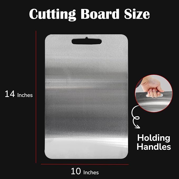 Titanium Cutting Board 14"x10" – 100% Pure Titanium, Scratch Resistant, Double-Sided, Dishwasher Safe, Durable Chopping Board with Handle for Kitchen, Camping & Outdoor Use