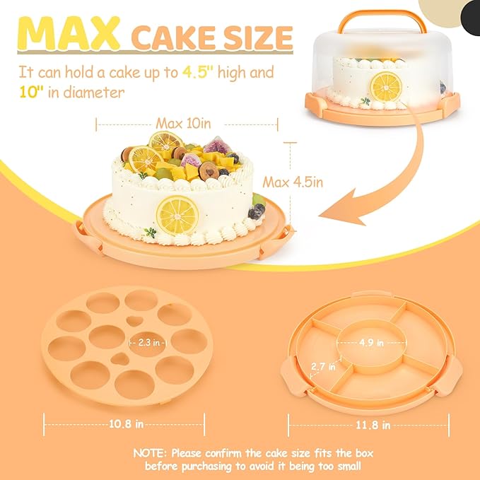 Ohuhu Cake Stand with Lid, Cake Carrier BPA-Free Cake Containers for 10 inch Cake with 2 Handles Cupcake Carrier - Plastic Cover Two Sided Base for Transport Pies Nuts Fruit