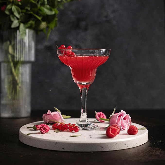 Margarita Glasses with Stem - Crystal Glassware for Bar - Aqua Rim Margarita Glass - Modern Bar Glass for Martini, Cocktail, Water, Wine, Mixing Cocktails, Gin and Tonic Glasses - Set of 2 - 10 oz