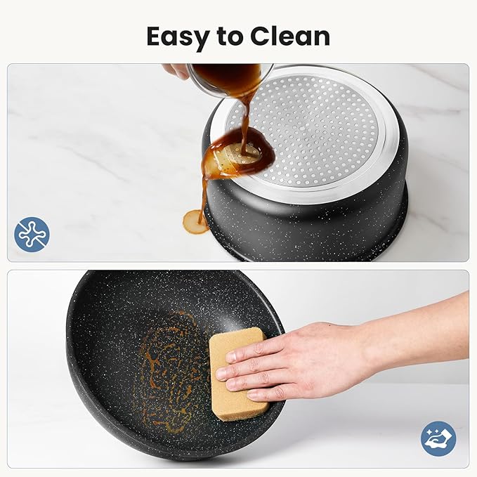 12 Pcs Pots and Pans Set, Nonstick Kitchen Cookware Sets Detachable Handle, Induction Healthy Non Stick RV Cookware, Dishwasher & Oven Safe, Black