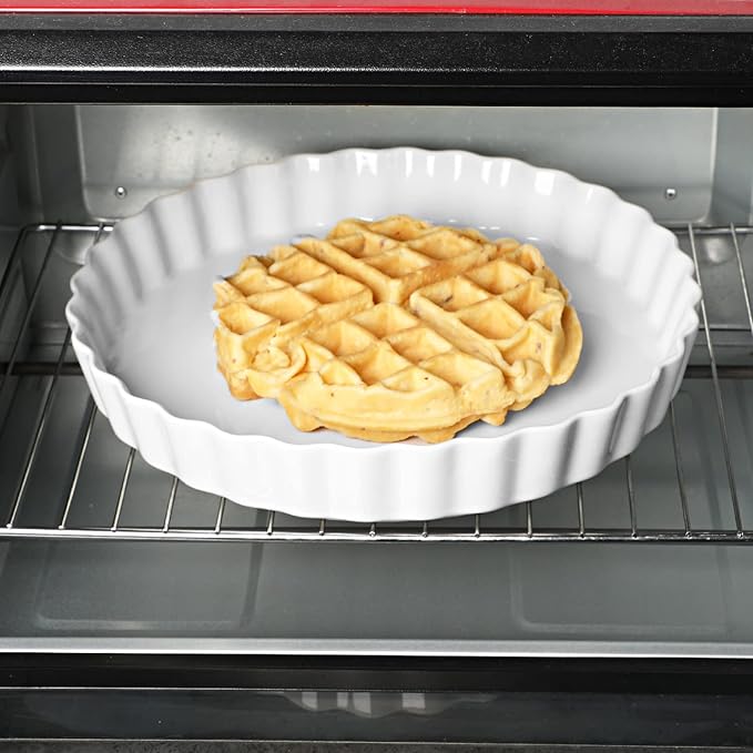 ONTUBE Pie Pans- 11 Inches Ceramic Quiche Pans, Round Pie Tins for Baking,Oven Saf (White,1 Pieces)