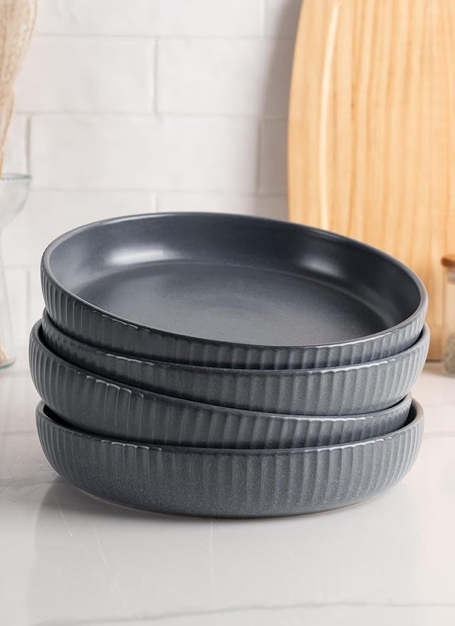 famiware Starlight Large pasta bowls set of 4, Serving Bowls for Pasta, Salad, Dinner, Oatmeal. Microwave Safe-36 oz, 8.46 inch, Gray