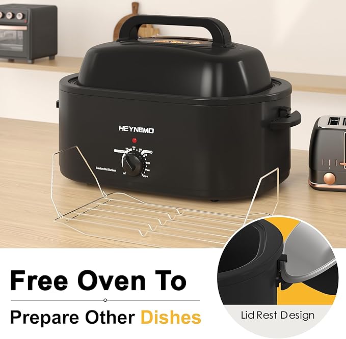 24QT Electric Roaster Oven, Electric Turkey Roaster with Viewing & Self-basting Lid, Stainless Steel Turkey Roaster Oven, Black