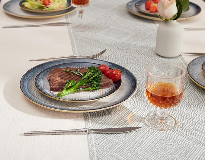 10.5” Stoneware Coupe Dinner Plates with Reactive Glaze Finish, Dishwasher Microwave Oven Safe, Ceramic and Round, Perfect for Salad, Dessert, Steak, Pasta (set of 6) (10.5" reactive glaze plates)