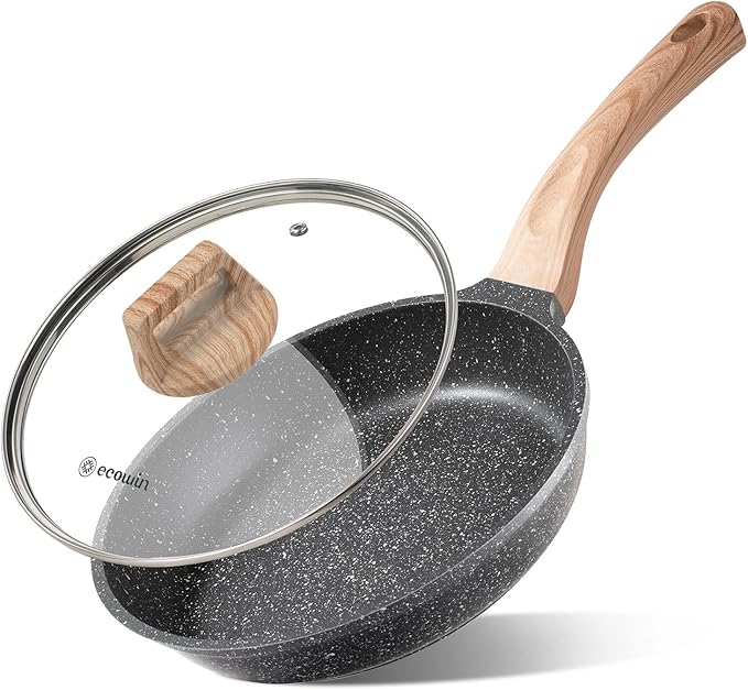 9.5 Inch Nonstick Frying Pan Skillet with Lid,Granite Non Stick Omelet Pans,Induction Compatible Egg Pan with Heat Resistant Handle,PFOA Free