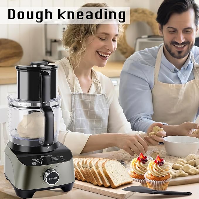 14 Cup Food Processor, French-Fry-Cutter, Blending, Mixing, Shredding, and Slicing, Meat and Vegetable Chopping, Doughing for Home Use, Mincing, and Pureeing,4 Speeds, Large Feed Chute,600W