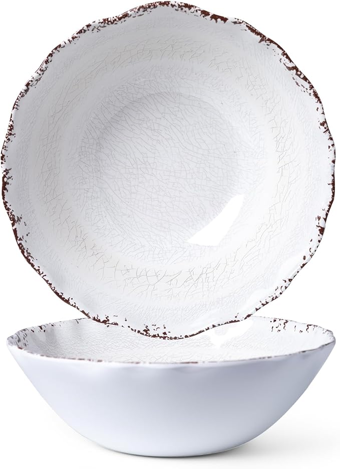 LEHAHA Rustic White Melamine Large Serving Bowl, 2 pieces Set,12 inches (130 OZ) Larger Salad Bowl, Lightweight and Unbreakable Mixing Bowl, BPA Free Melamine Bowls, Dishwasher Safe…
