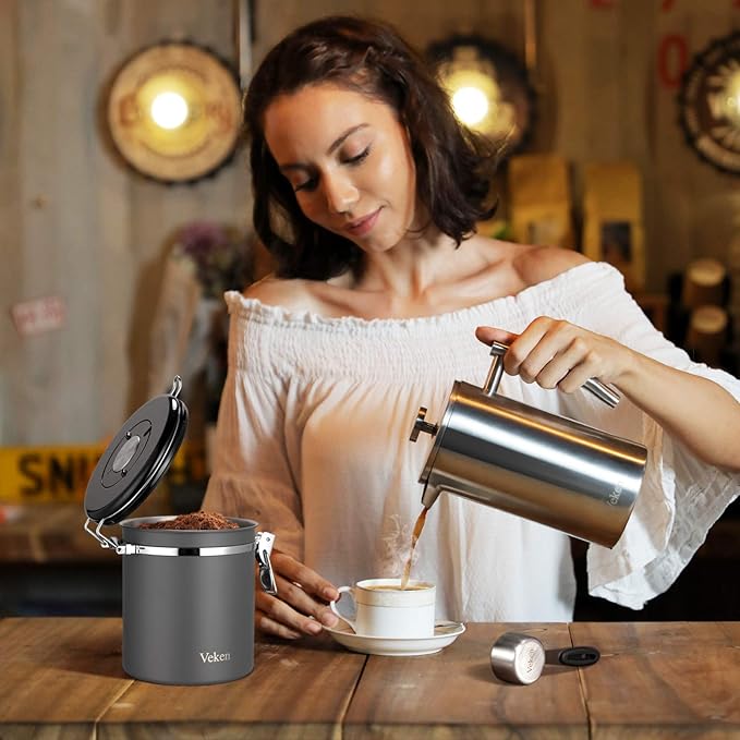 Veken 22OZ Gray (No Window) & 16OZ Gray (No Window) Coffee Canister Set