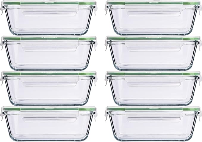8 Pcs 35 oz Glass Storage Container with locking airtight lids (8, 35 oz)