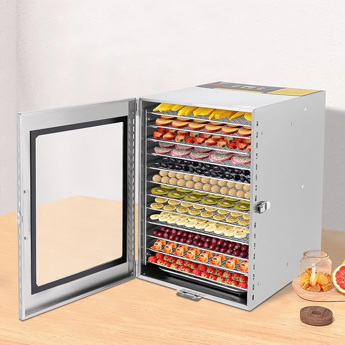 Commercial Food Dehydrator Machine, 1000W Electric Dehydrator Machine with 12 Trays, Stainless Steel Dehydrater Biltong Maker for Herbs, Veggies, Fruits, Meat, Yogurt & Dog Treats