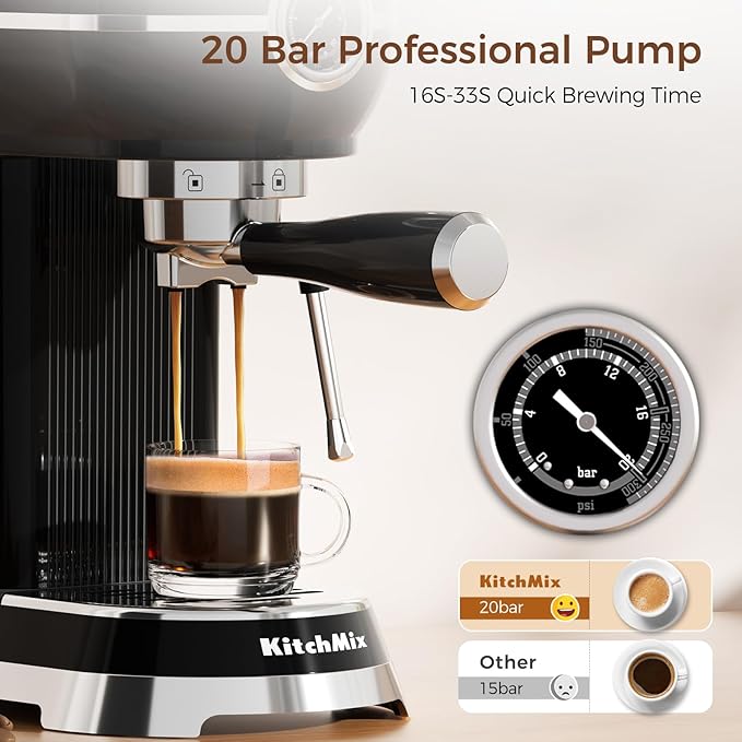 Expressions 20 Bar Espresso Machine with Milk Frother, Coffee Maker for Latte and Cappuccino, Removable Water Tank (Glossy drak)