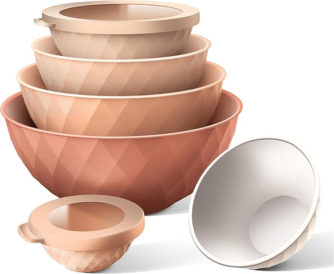 COOK WITH COLOR Mixing Bowls with Lids - 12 Piece Plastic Nesting Bowls Set includes 6 Prep Bowls and 6 Lids, Diamond Design - Microwave Safe (Mint)