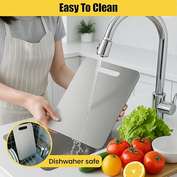 Titanium Cutting Board, 100% Pure Titanium Chopping Board for Kitchen, Hygiene & Durability Double Sided Cutting Board, Non toxic Chopping Board, Dishwasher Safe (13.2“ x 9.4”)