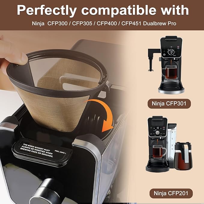 Generic Reusable Coffee Filter Replacement for Dual Brew Coffee Maker, 1PCS Cone Coffee Filters #4 & 2PCS K Cup Reusable Coffee Pods for CFP301 CFP201 CFP305 CFP400 CFP451 Accessories, black