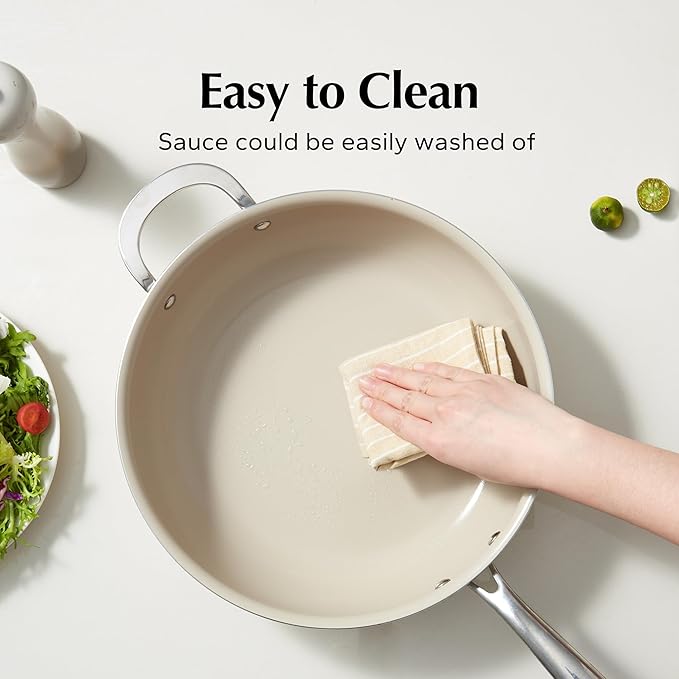 Redchef Ceramic Nonstick Cookware Set,14pcs Pots and Pans Set Non Stick,Induction Cookware with Stainless Steel Handle,Non Toxic Kitchen Cooking Set,Dishwasher & Oven Safe,PFAS PFOA & PTFE Free(Blue)