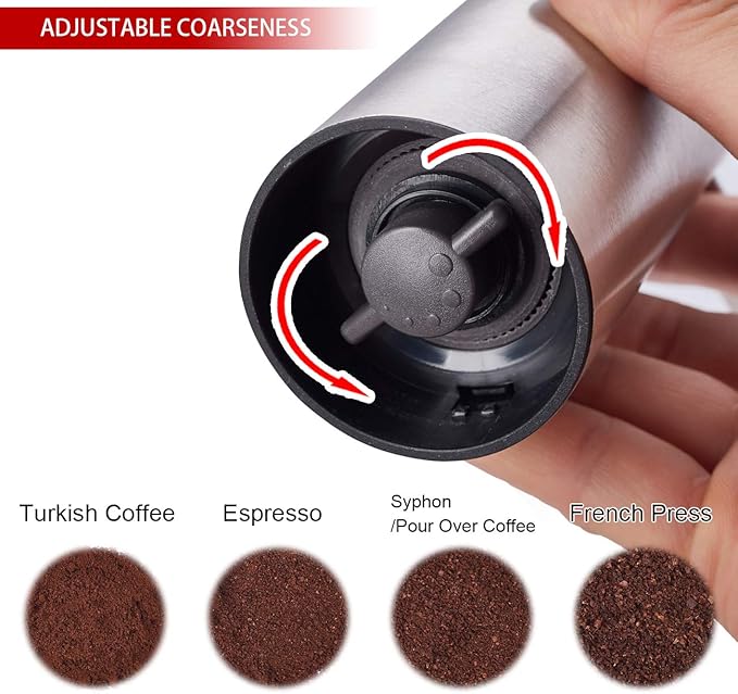 LHS Manual Coffee Grinder with Ceramic Conical Burr Stainless Steel Hand Crank Mill for Drip Coffee, Espresso, French Press, Turkish Brew
