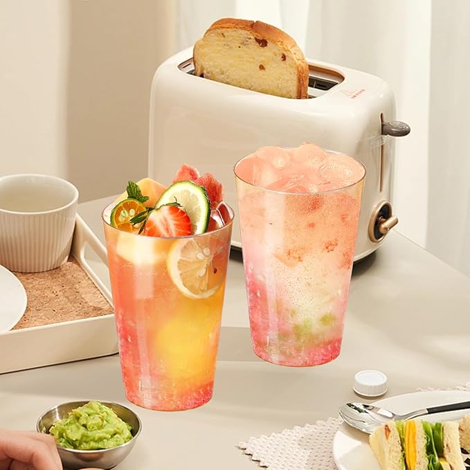 12 oz Gold Plastic Cups, 100 Pack Cold Party Drinking Cups, Plastic Cup Tumblers, Disposable Gold Cup for Party, Wedding, Halloween, Christmas