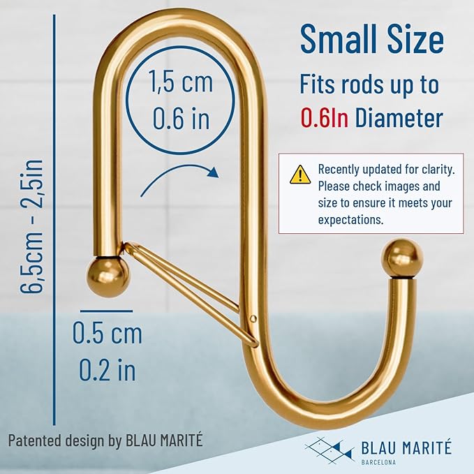 10-Pack Metal S Hooks for Hanging – Heavy-Duty S-Shaped Hooks with Safety Buckle – Fits Bars up to 0.6 In – Anti-Drop Hook for Kitchen, Pot Racks & Towel Bars – Gold (Small)