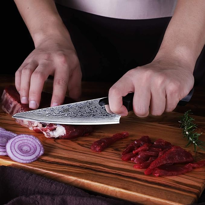 FINDKING 6 Inch Boning Knife, Damascus Steel Skinning Knife, Sharp Meat Knife for Bones (Cheetah Series, w/Ebony Wood Handle)