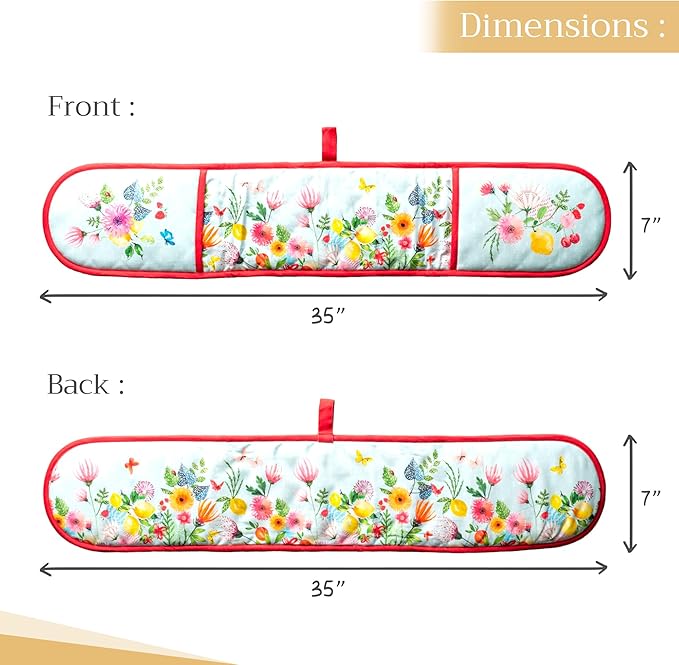 Maison d' Hermine Double Oven Mitts 100% Cotton 7"x35" Double Oven Mitt BBQ Cooking Gloves with Loop, Baking, Grilling, Handling Hot Pans, Jardin D'Ete - Mint - Spring/Summer