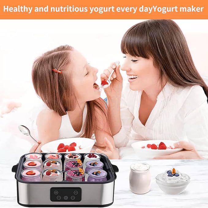 Automatic Yogurt Maker, Digital Yogurt Maker Machine with 12 Jars 2160ml Adjustable Temperature 48H Time Control for Fresh Homemade Yogurt Dessert, Led Display Multi-Function Electric Yogurt Machine