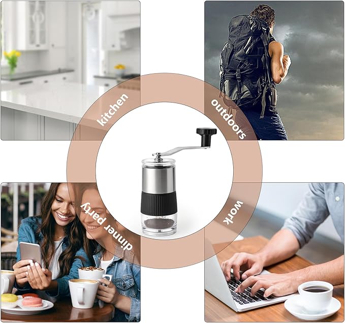 Manual Coffee Bean Grinder - Conical Burr Coffee Grinder with Hand Crank, Portable and Adjustable Settings for Fine to Coarse Grind - Ideal for Camping or Travel