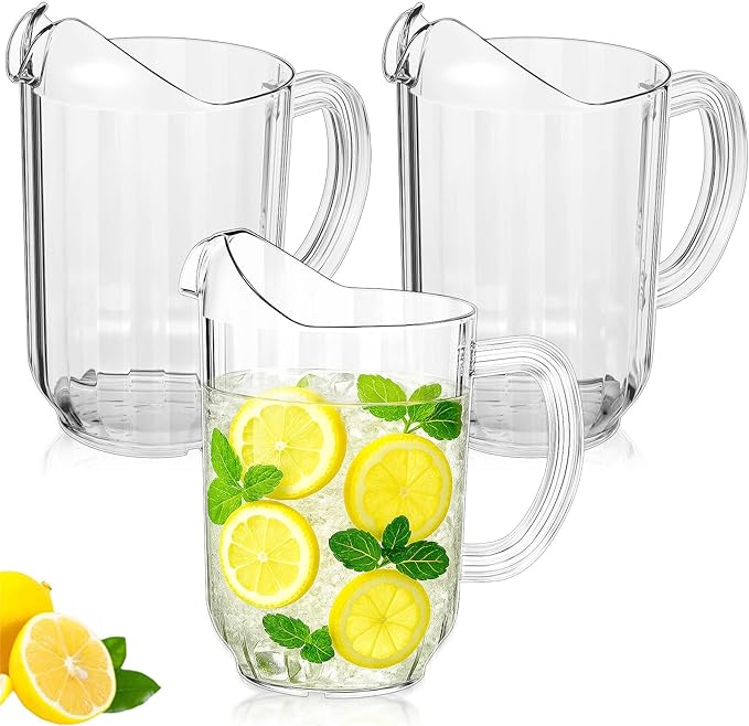 Tessco for you Plastic Pitchers 60 Ounce Clear Restaurant Jug Large Water Pitcher Carafe Serve Milk Tea Juice Drink for Parties Container Dispenser Beer Jar(3 Pcs)