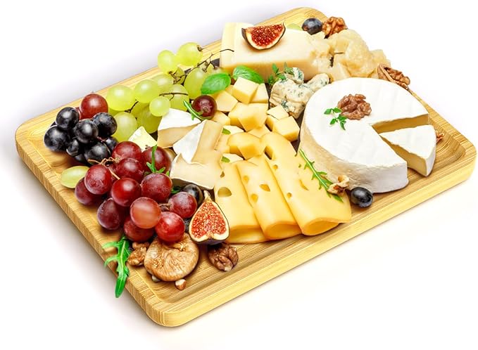 Square Bamboo Serving Tray with Handles - 9.4x7.4 Inch Rustic Wooden Platter for Coffee, Kitchen, Living Room & Party (Lightweight, Splinter-Free & Oil-Coated)