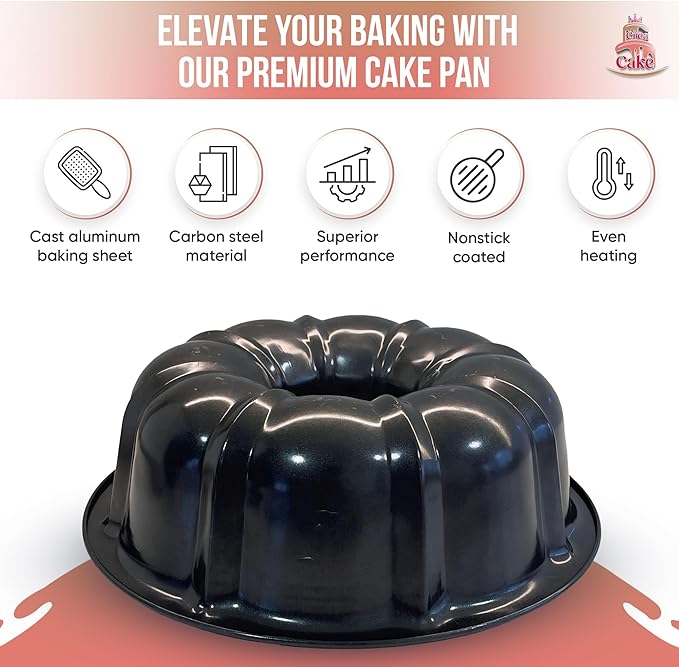 10 inch Bundte Cake Pan Nonstick with 12in Cake Carrier for Easy Transportation - Premium Fluted Cake Pans For Oven, Cake Mold, Moldes para Gelatinas