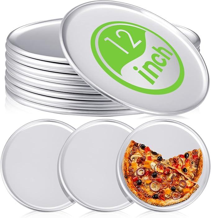 12 Pieces Pizza Pan Bulk Restaurant Aluminum Pizza Pan Set Round Pie Cake Plate Rust Free Cake Tray for Oven Baking Home Kitchen Restaurant Easy Clean(12 Inch)