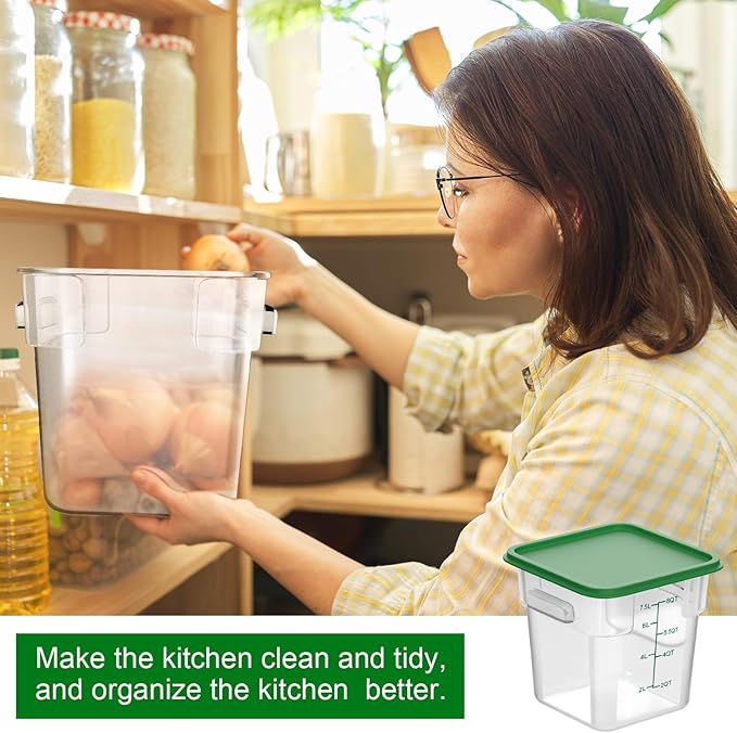 2 Pieces Square Food Storage Containers Polycarbonate Clear food Container with Lid Commercial Storage with Graduations for Commercial Kitchen Dough Marinating Meat(Green, 8 Qt)