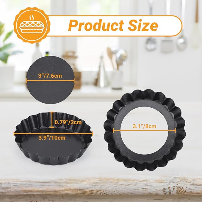 Beasea 4 Inch Tart Pan, 4pcs Mini Non-Stick Tart Pans 4 Inch with Removable Bottom Round Mini Pie Tart Tins Carbon Steel Small Pie Baking Pans for Fruit Tart Quiche Cheese Cakes