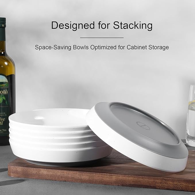 Webbylee 8.25" Melamine Pasta Bowls Set of 6-28oz Melamine Large Salad Bows,Durable Serving Bowls for Cereal, Fruit, Soup,Deep Enough for Kitchen and Dining White/Grey