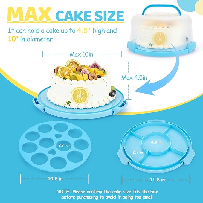 Ohuhu Cake Stand, Cake Carrier With Lid and Handle BPA-Free Cake Holder for 10 inch Cake with 2 Handles Cupcake Carrier - Plastic Cover Two Sided Base for Transport Pies Nuts Fruit Perfect Gifts