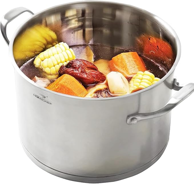 HOMI CHEF HEAVY ECOLOGICAL NICKEL FREE Stainless Steel Stock Pot 8QT with Lid (No Toxic Non Stick Coating, 5.1LBS) - Induction Pot 8 Quart Matte Polished Cooking Pot