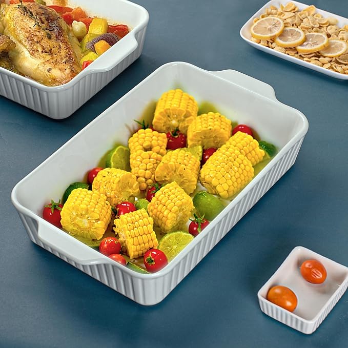Casserole Dishes for Oven 9x13,2 Pack Ceramic Baking Dish Large & Deep,4.2 QT Casserole Dish Set with Handles Durable Bakeware for Lasagna, Roasts, Cake Cooking, Lasagna Pan Sets Nonstick-Microwave Safe