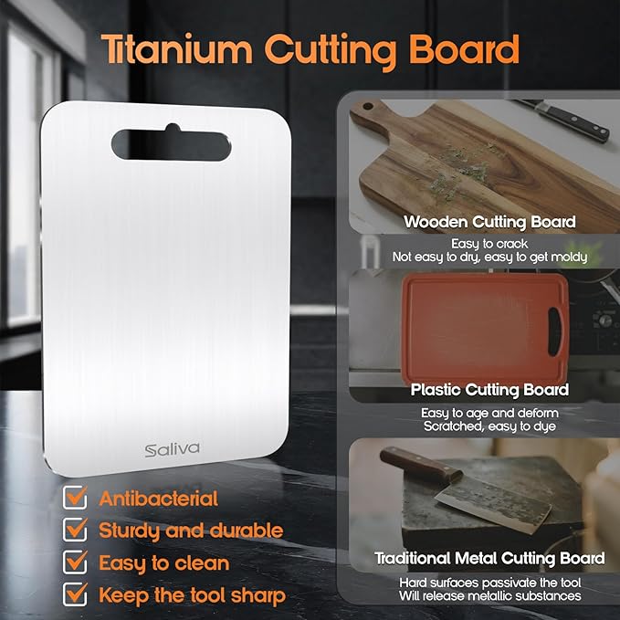 Saliva Titanium Cutting Boards for Kitchen, Cutting Board Double Sided Food Grade, Dishwasher Safe, No Blunt Knife, Chopping Boards with Handle for Meat, Fruit & Vegetable (15x11in)