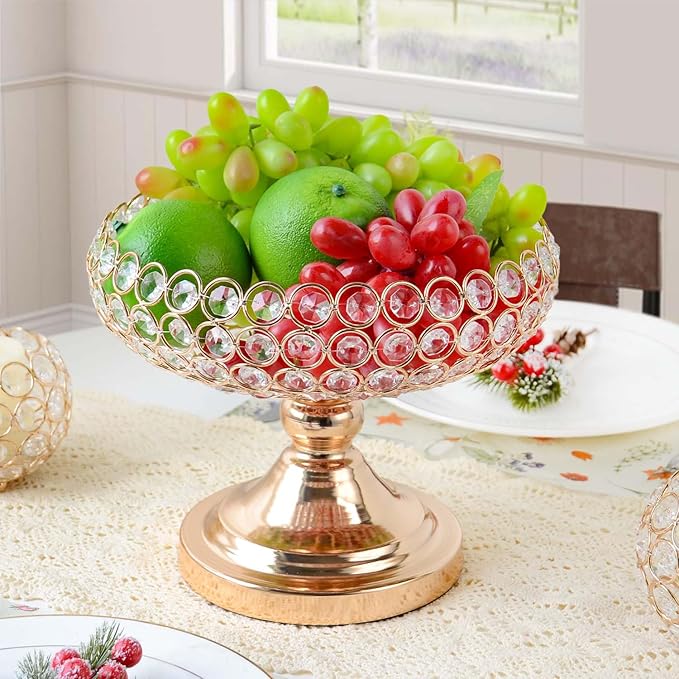 Hollow-Carved Design Crystal Fruit Bowl Food Bowl for Table Centerpiece, Fruit/Artificial flowers Holder for your Counter,Elegant Crystal Bowl for Party table(Gold, 1PC)